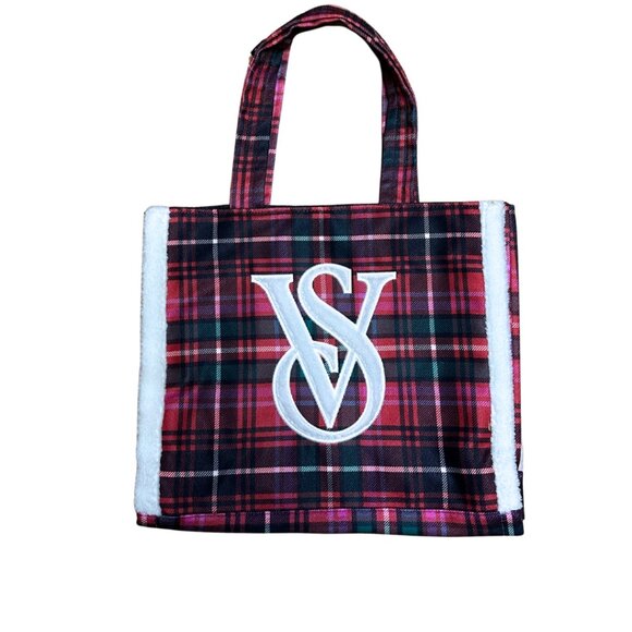 Victoria's Secret Handbags - SOLD Victoria’s Secret Red Plaid Flannel Holiday Tote Bag